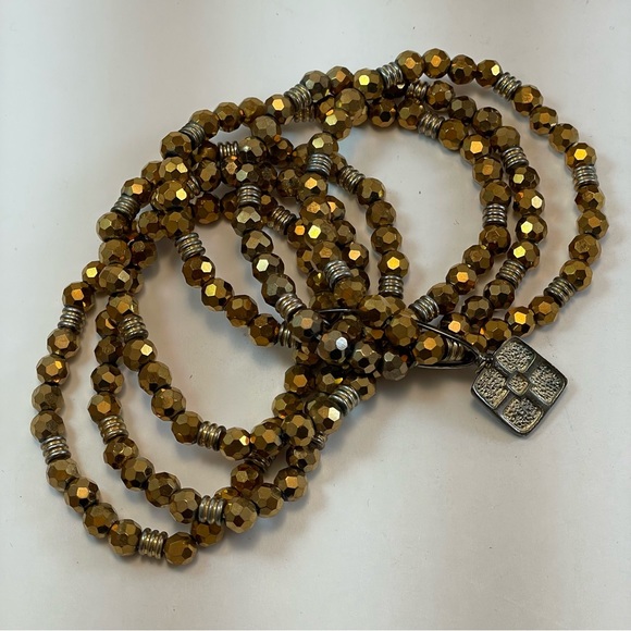 IMAN Glass Gold Metallic Six Strand Beaded Bracelet - Adjustable Rare Find - Picture 5 of 12